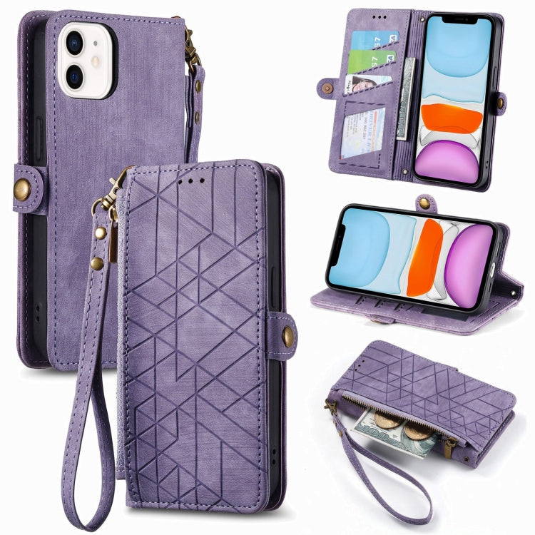 Geometric Zipper Wallet Side Buckle Leather Phone Case, Series 1