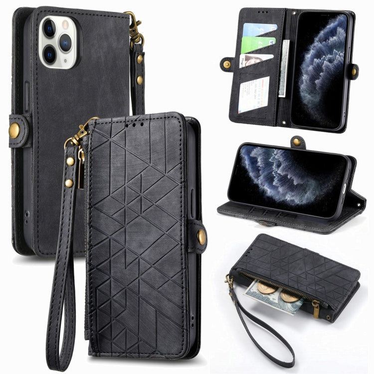 Geometric Zipper Wallet Side Buckle Leather Phone Case, Series 4