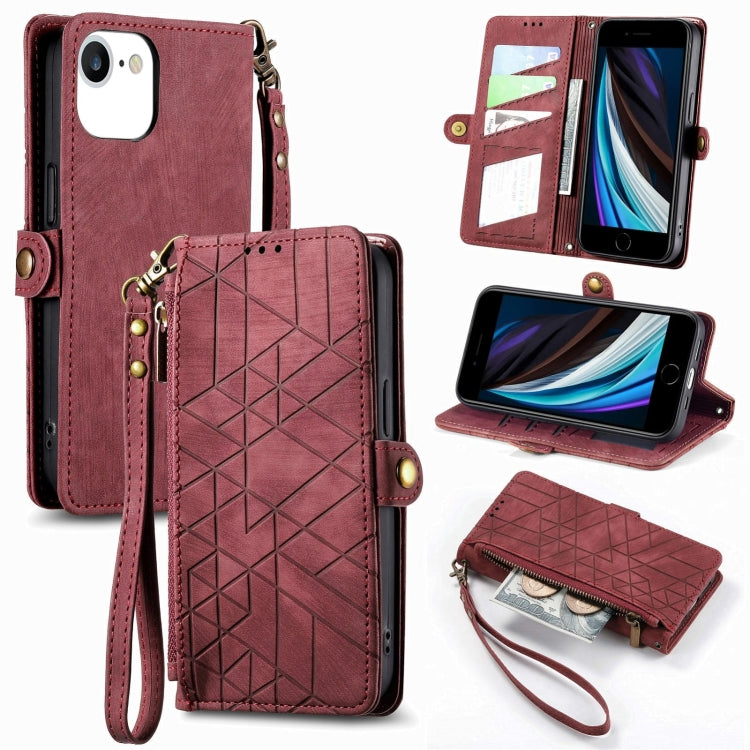 Geometric Zipper Wallet Side Buckle Leather Phone Case, Series 1