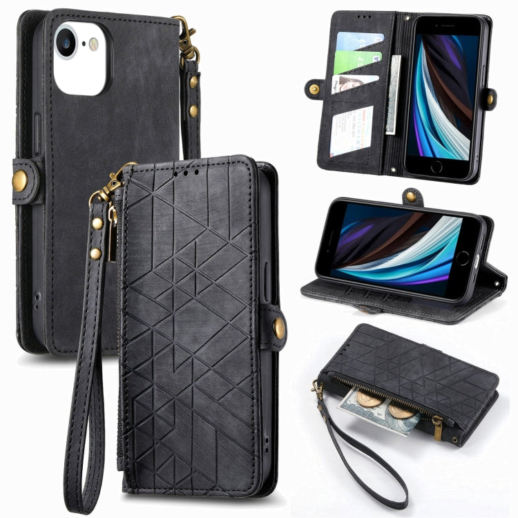 Geometric Zipper Wallet Side Buckle Leather Phone Case, Series 1