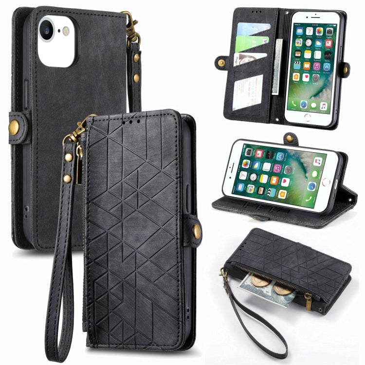 Geometric Zipper Wallet Side Buckle Leather Phone Case, Series 6