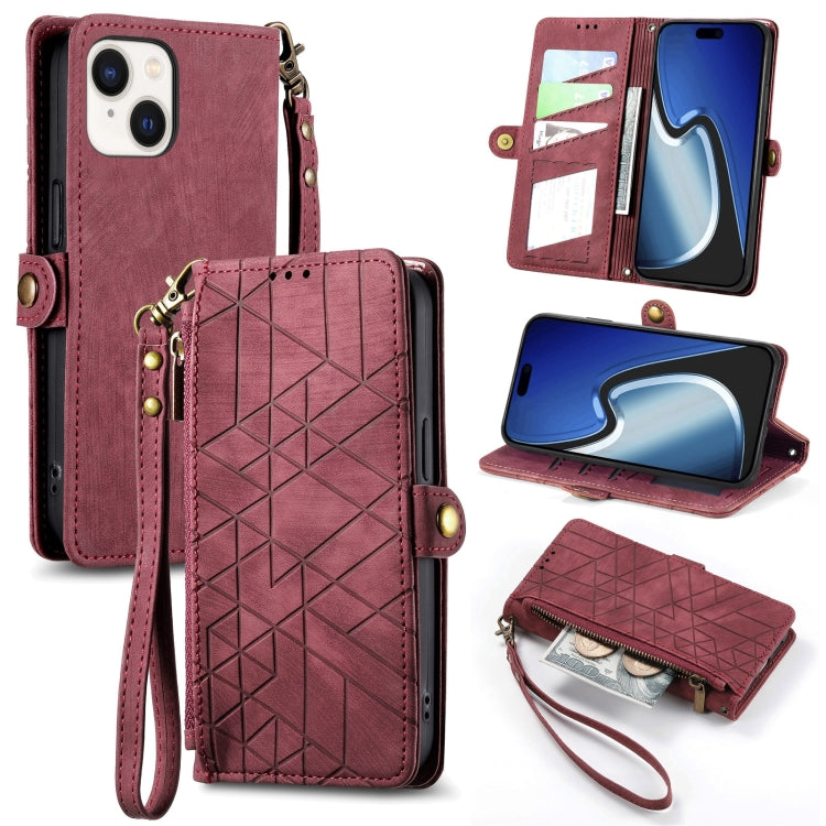 Geometric Zipper Wallet Side Buckle Leather Phone Case, Series 4