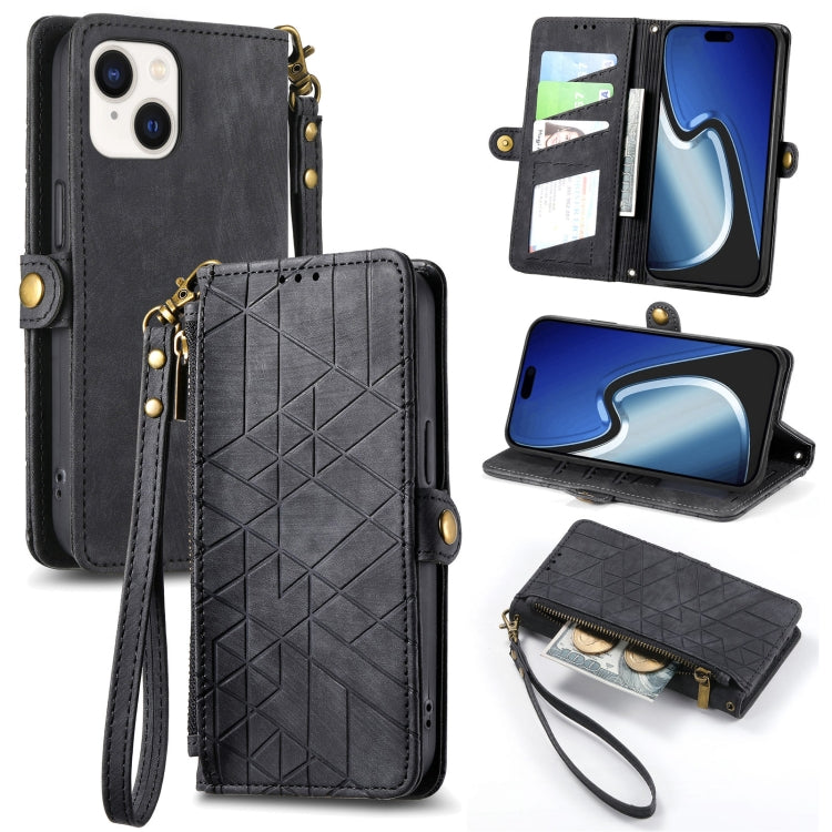 Geometric Zipper Wallet Side Buckle Leather Phone Case, Series 4