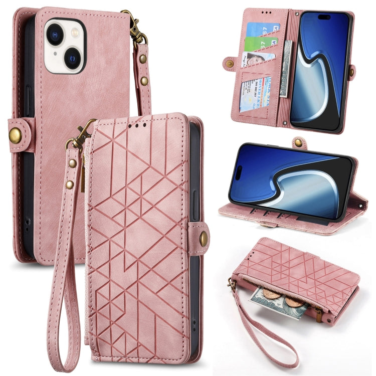 Geometric Zipper Wallet Side Buckle Leather Phone Case, Series 4