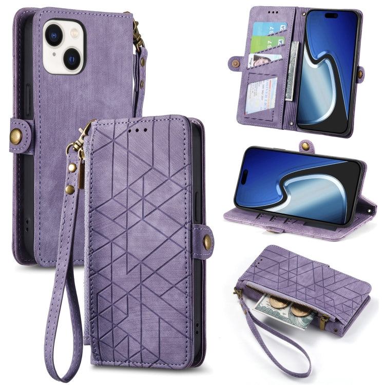 Geometric Zipper Wallet Side Buckle Leather Phone Case, Series 4