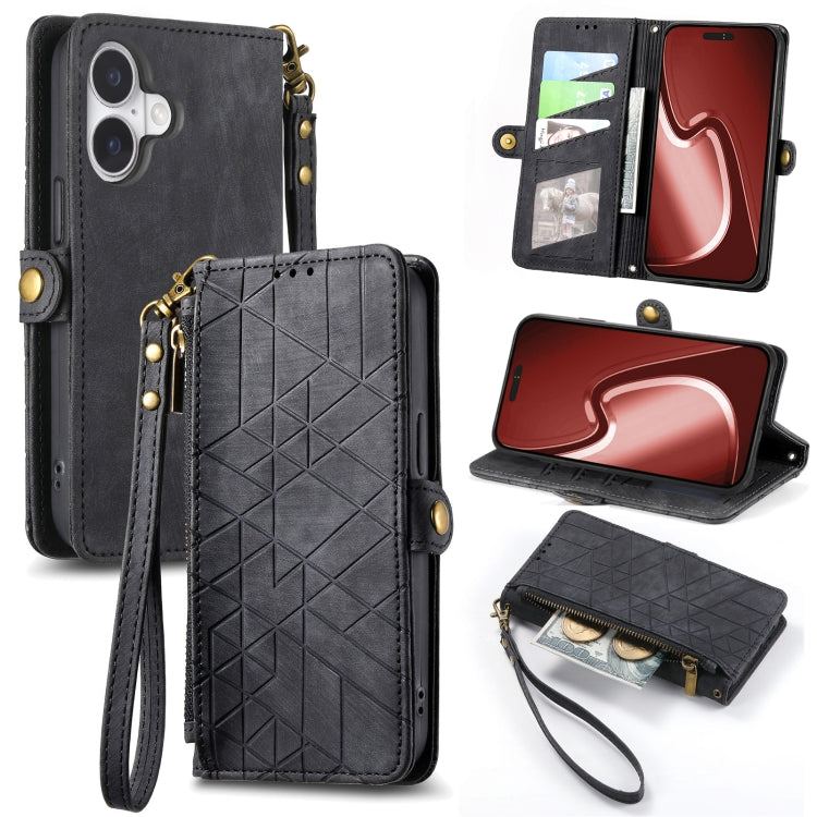 Geometric Zipper Wallet Side Buckle Leather Phone Case, Series 4