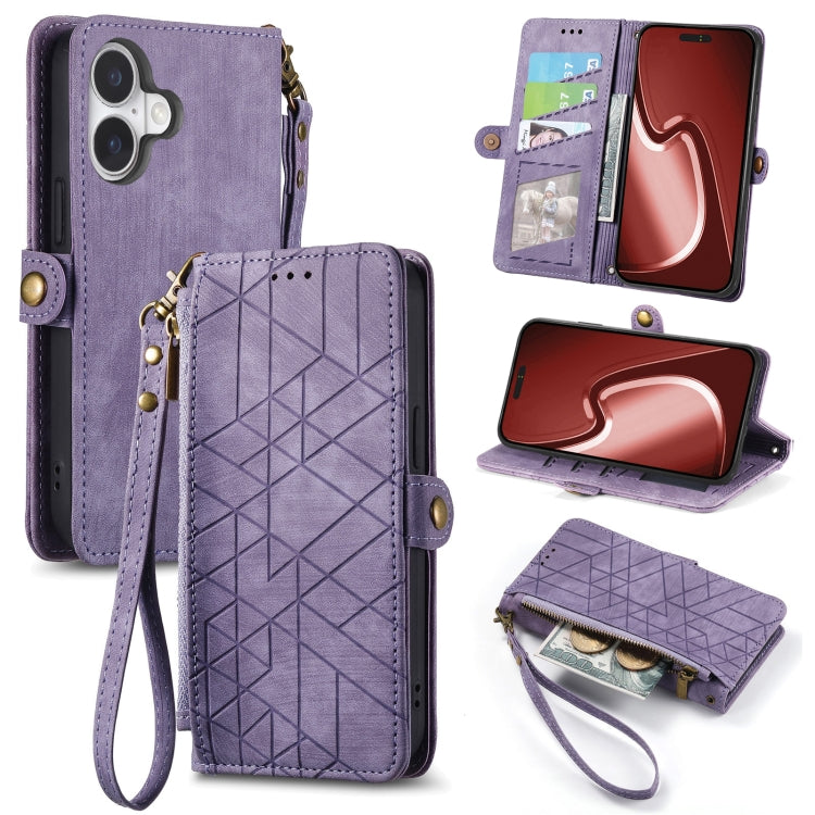 Geometric Zipper Wallet Side Buckle Leather Phone Case, Series 4