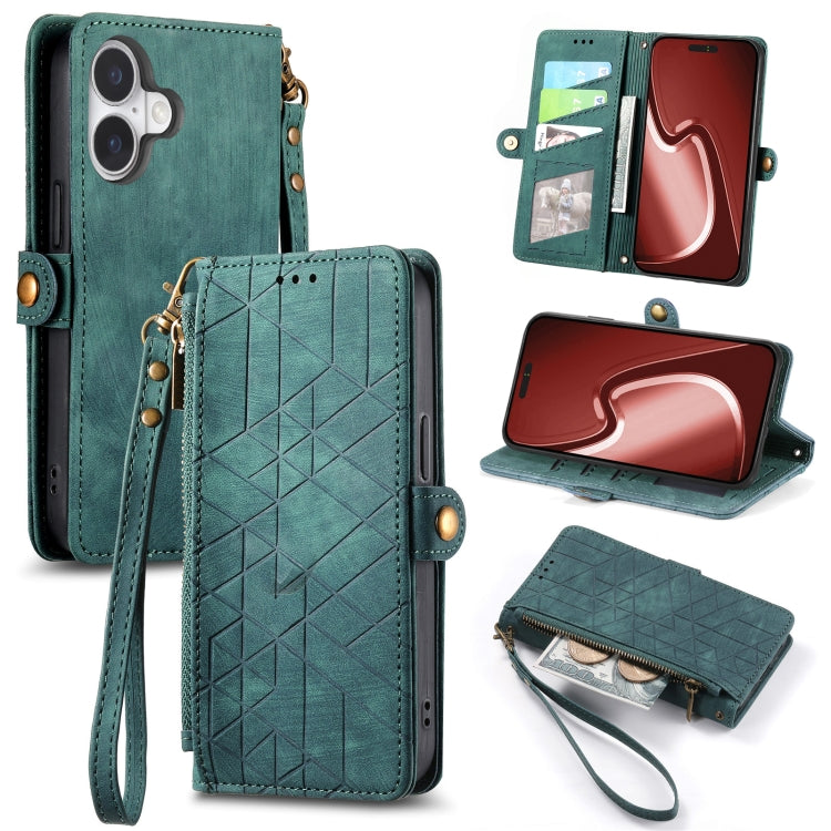 Geometric Zipper Wallet Side Buckle Leather Phone Case, Series 4