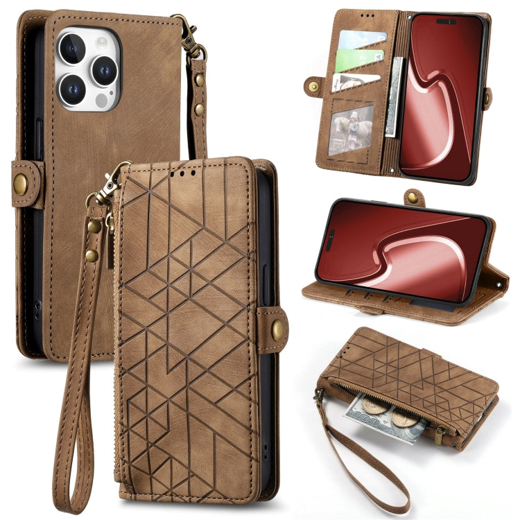 Geometric Zipper Wallet Side Buckle Leather Phone Case, Series 5