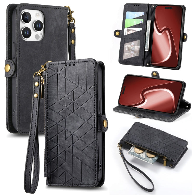 Geometric Zipper Wallet Side Buckle Leather Phone Case, Series 5