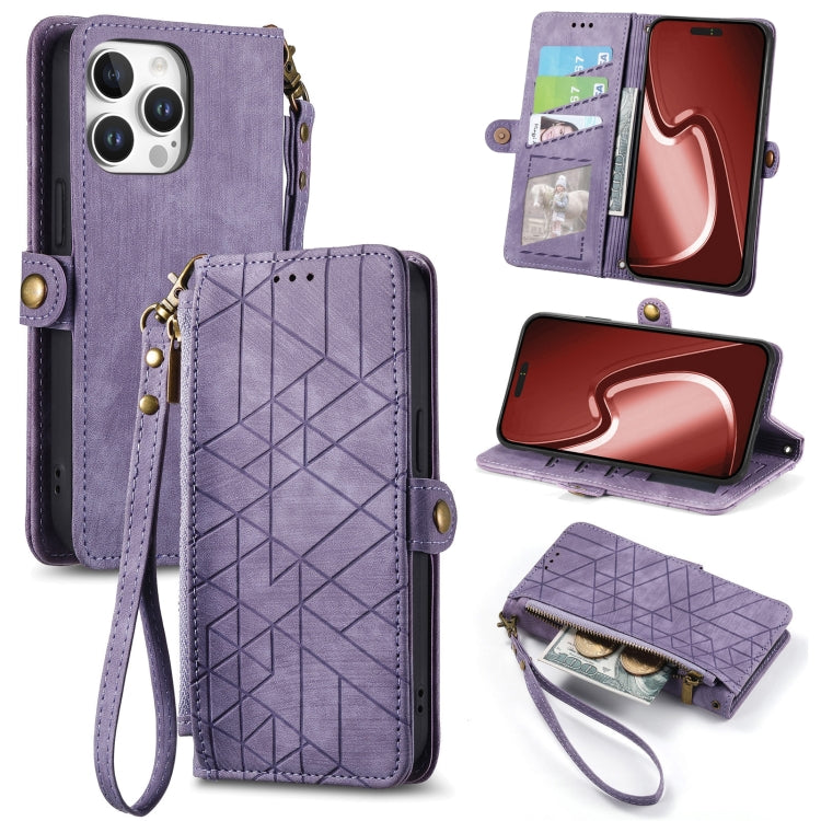 Geometric Zipper Wallet Side Buckle Leather Phone Case, Series 5