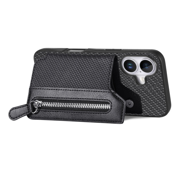 Carbon Fiber Horizontal Flip Zipper Wallet Phone Case, Series 2