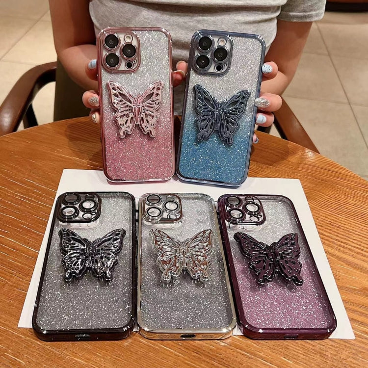 Electroplated Gradient Glitter 3D Butterfly TPU Phone Case, Series 1