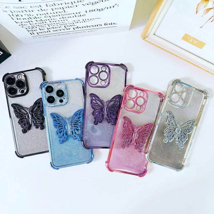 Electroplated Glitter 3D Butterfly Four-corner Shockproof TPU Phone Case, Series 2