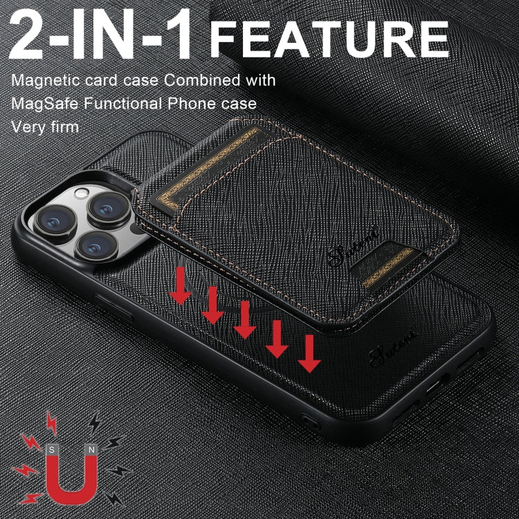 Suteni H18 Cross Grain MagSafe Wallet Leather Phone Case, Series 2