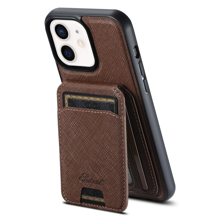 Suteni H18 Cross Grain MagSafe Wallet Leather Phone Case, Series 1