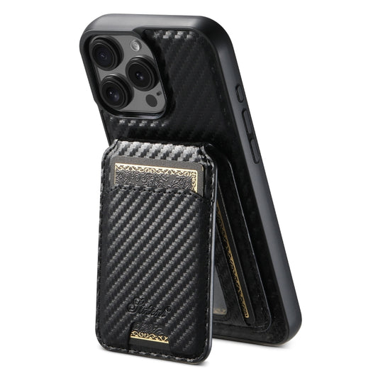 Suteni TXWH18 Carbon Fiber Texture Detachable Wallet MagSafe Phone Case