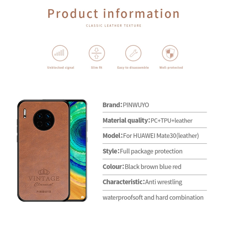 PINWUYO Pin Rui Series Classical Leather PC + TPU + PU Leather Waterproof Anti-fall All-inclusive Protective Case, For Huawei Mate 30 5G (Leather), For Huawei Mate 30 Pro 5G (Leather)