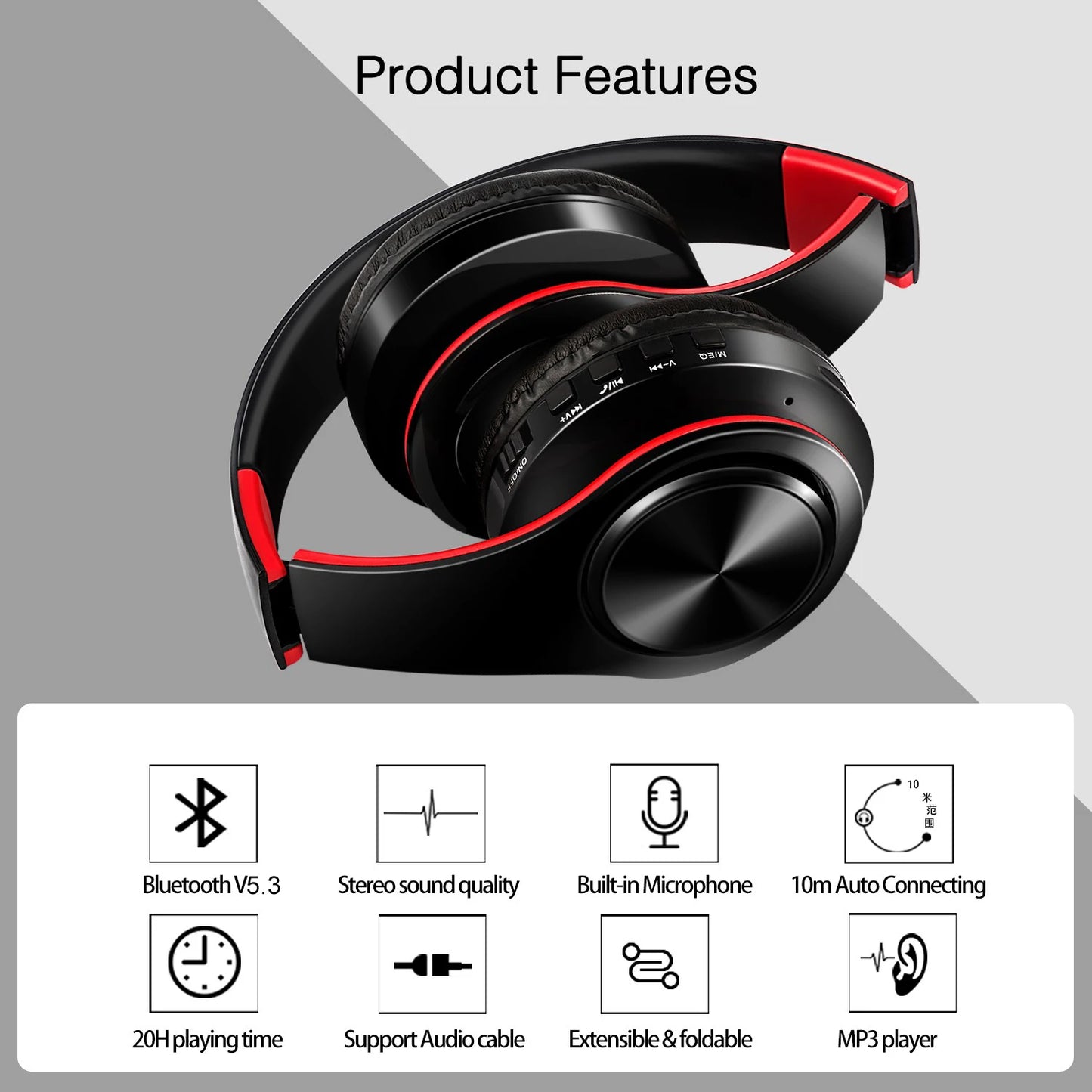 CATASSU Earphone Bluetooth Headphones Over Ear Stereo Wireless Headset Soft Leather Earmuffs Built-in Mic for PC/Cell Phones/TV