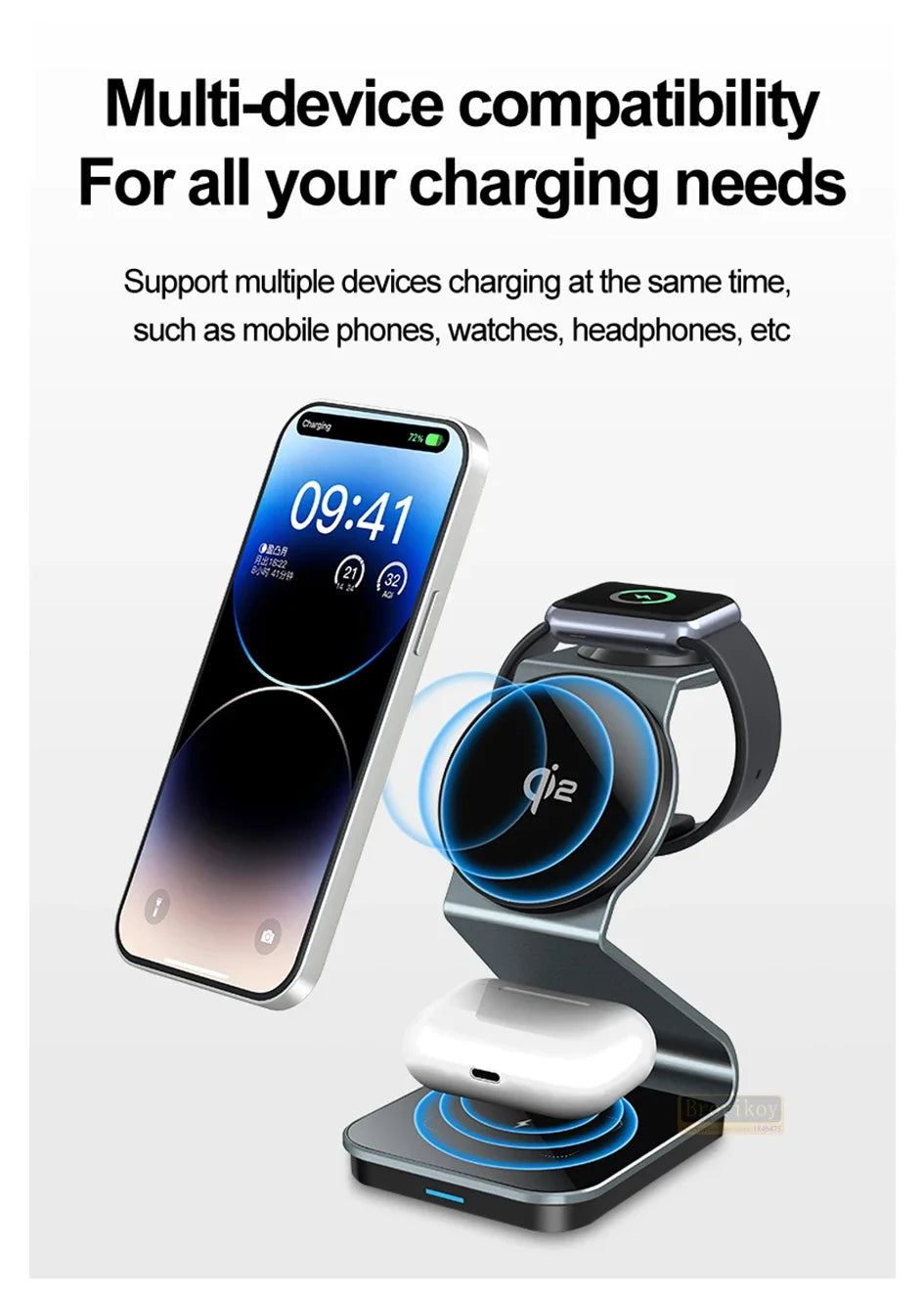 3 in 1 Qi2 Magnetic Wireless Charger For iPhone 16 15 14 13 12 Fast Charging Station For Apple Watch 9 8 7 SE Ultra Airpods Pro