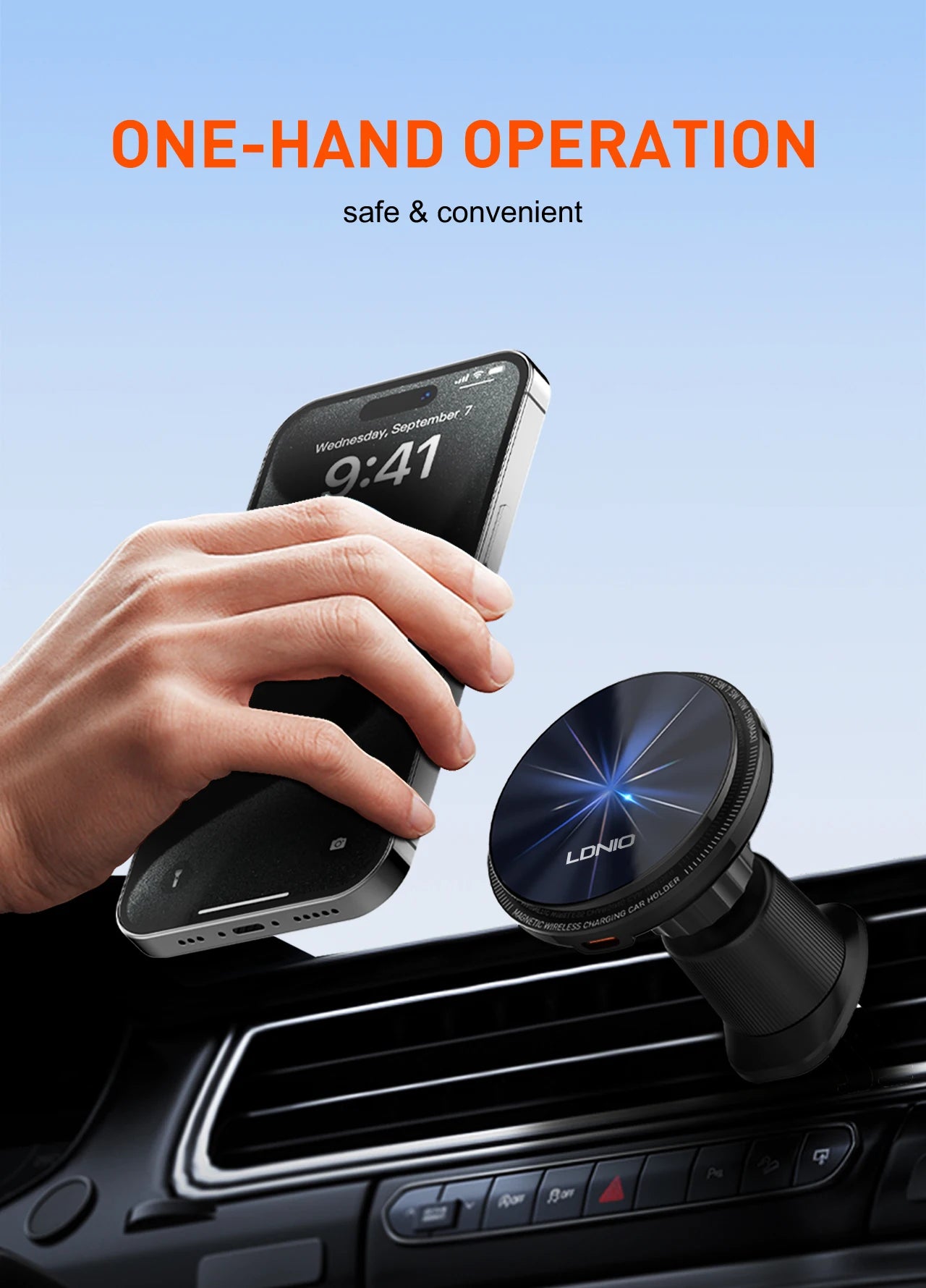 LDNIO Car Phone Holder 15W Wireless Charger For Magsafe Cellphone Grip Tok Magnetic Stand Stabilizer For Iphone 14 15 16 Pro Max