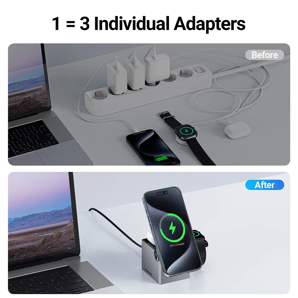 ACEFAST E18 3-in-1 MagSafe Charger Stand Cube With MagSafe15W Max Fast Charging Stand Foldable Wireless Charger For iPhone15