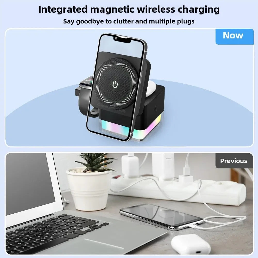 Wireless Fast Charging Station, 3 in 1, High Speed Charger Base, Bedroom Desk, Smartphone Charging Dock, Watch Magsafe