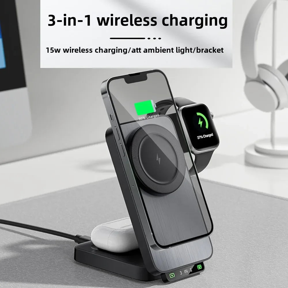 3 in 1 Wireless Charger Stand Magsafe for IPhone 15 14 13 16 Pro Max X 8 XS IWatch 8 7 6 Airpods Pro Fast Charging Dock Station