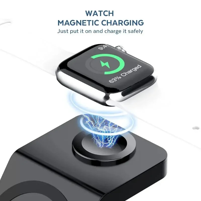 3 In 1 Magnetic Wireless Charger Stand for iPhone 15 14 13 12 Apple Watch AirPods Magsafe Fast Charging Protection Station Dock