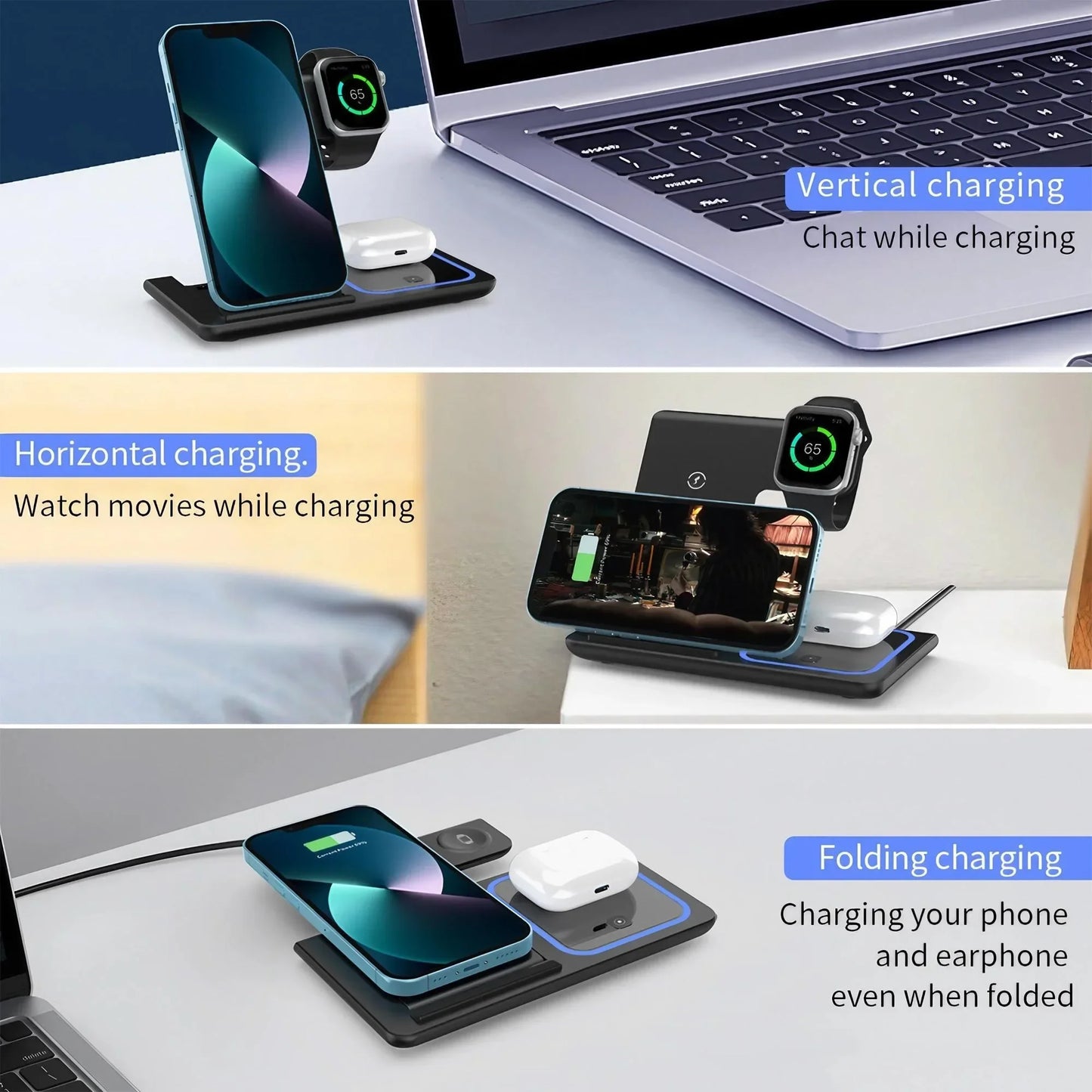 Wireless Charging Station for Magnetic Charging Stand for iPhone Series 15/14/13/12 iWatch Ultra/8/7/6/5 AirPods 3/2/Pro Samsung