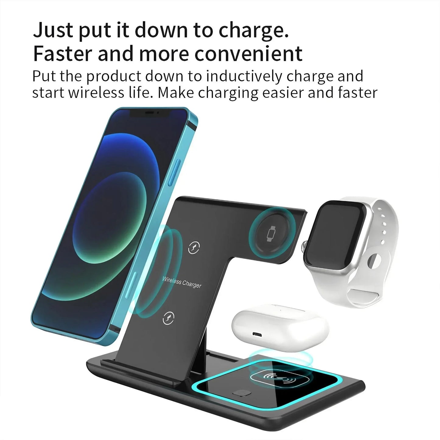 Wireless Charging Station for Magnetic Charging Stand for iPhone Series 15/14/13/12 iWatch Ultra/8/7/6/5 AirPods 3/2/Pro Samsung