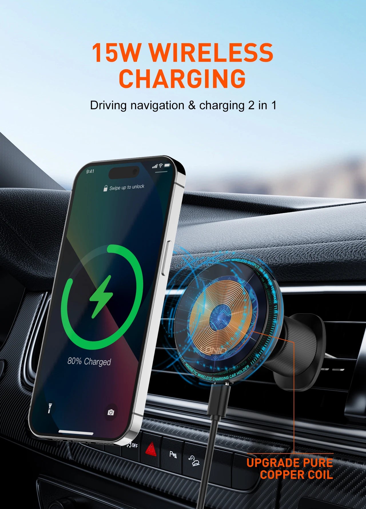 LDNIO Car Phone Holder 15W Wireless Charger For Magsafe Cellphone Grip Tok Magnetic Stand Stabilizer For Iphone 14 15 16 Pro Max