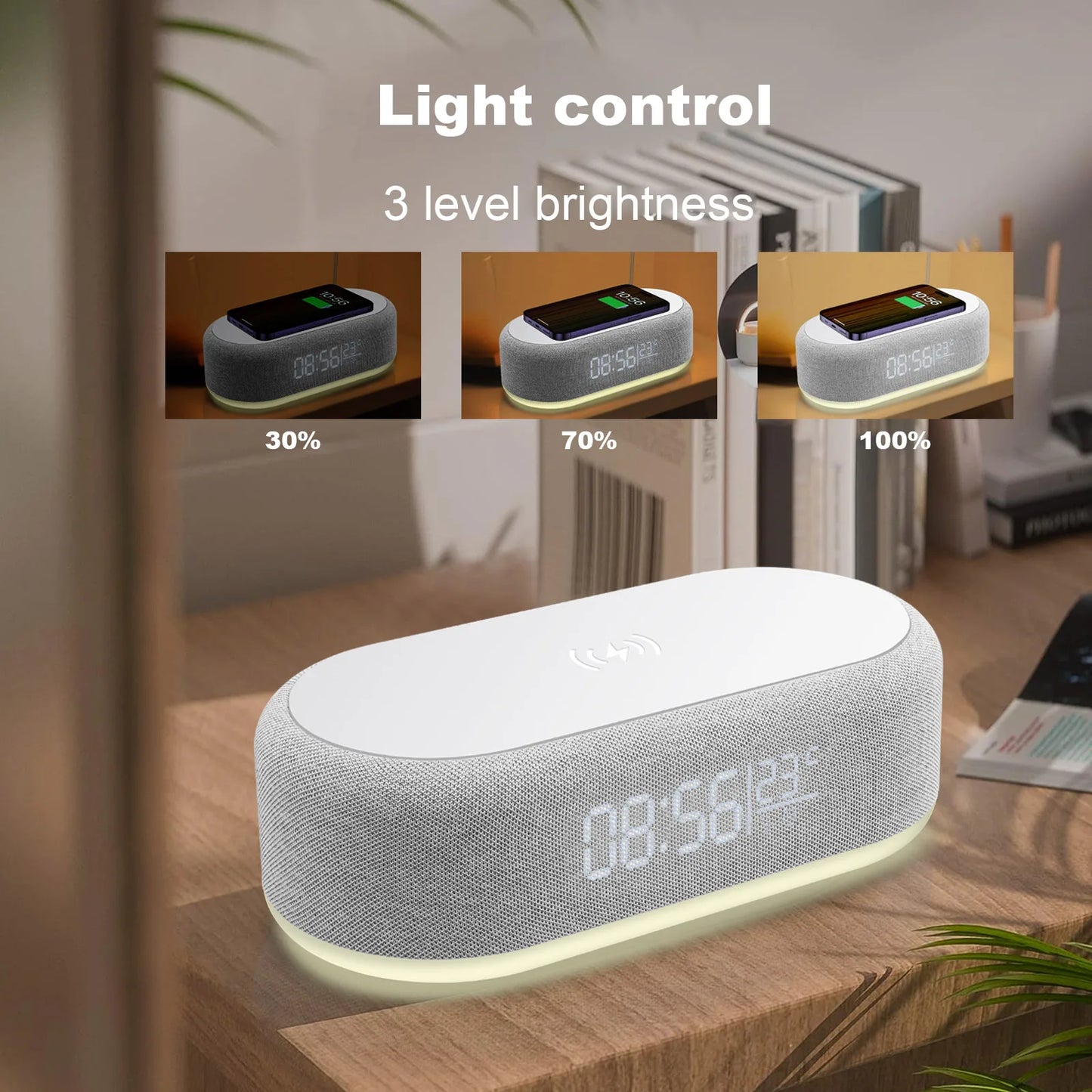 Wireless Charger Alarm Clock Time LED Light Thermometer Phone Charger 15W Fast Charging Dock Station for iPhone 15 14 Samsung