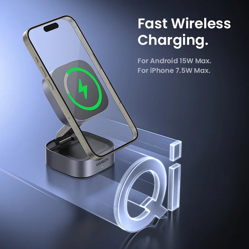 UGREEN 25W Magnetic Wireless Charger Stand 2-in-1 Charging Stand For iPhone 15 14 Pro Max/AirPods For Magsafe Fast Charger