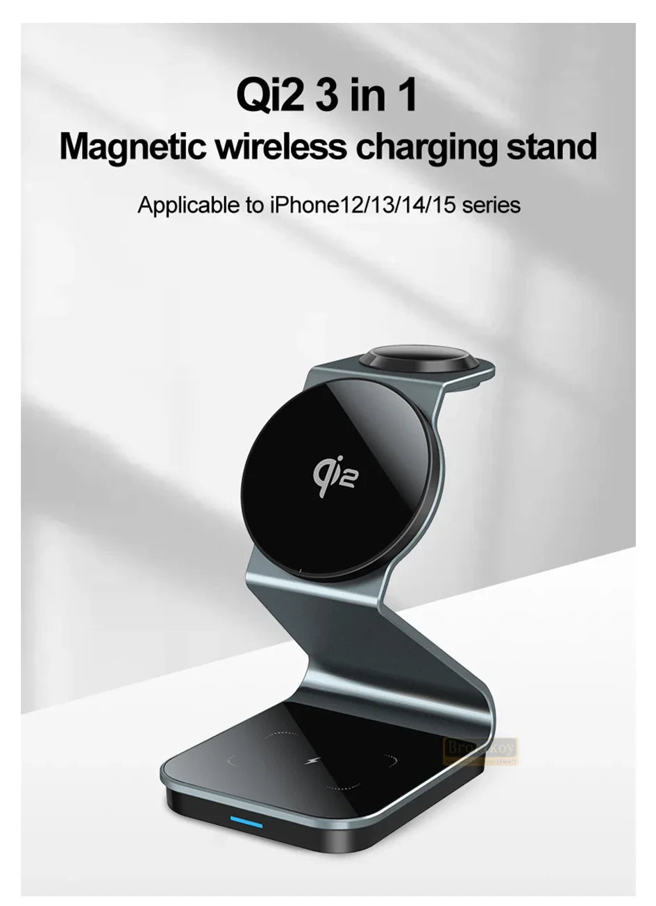 3 in 1 Qi2 Magnetic Wireless Charger For iPhone 16 15 14 13 12 Fast Charging Station For Apple Watch 9 8 7 SE Ultra Airpods Pro