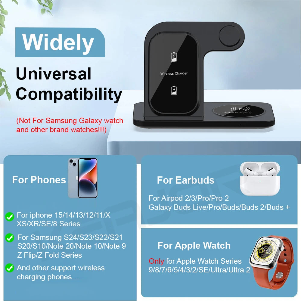 3 in 1 Wireless Charger for Iphone 16 15 14 13 12 Pro Max Apple Watch and Airpods Wireless Charger for Apple Fast Charge Type C