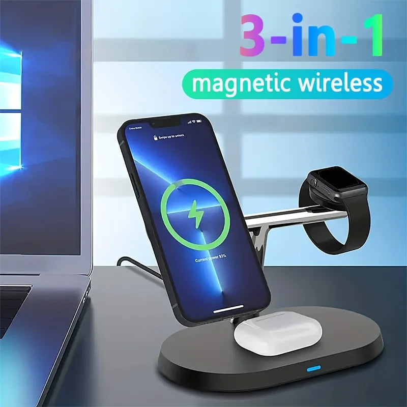 Quick Wireless Charging Stand - 3-in-1 Magnetic USB-C Dock for iPhone,iWatch, AirPods  беспроводная зарядка cargador inalambrico