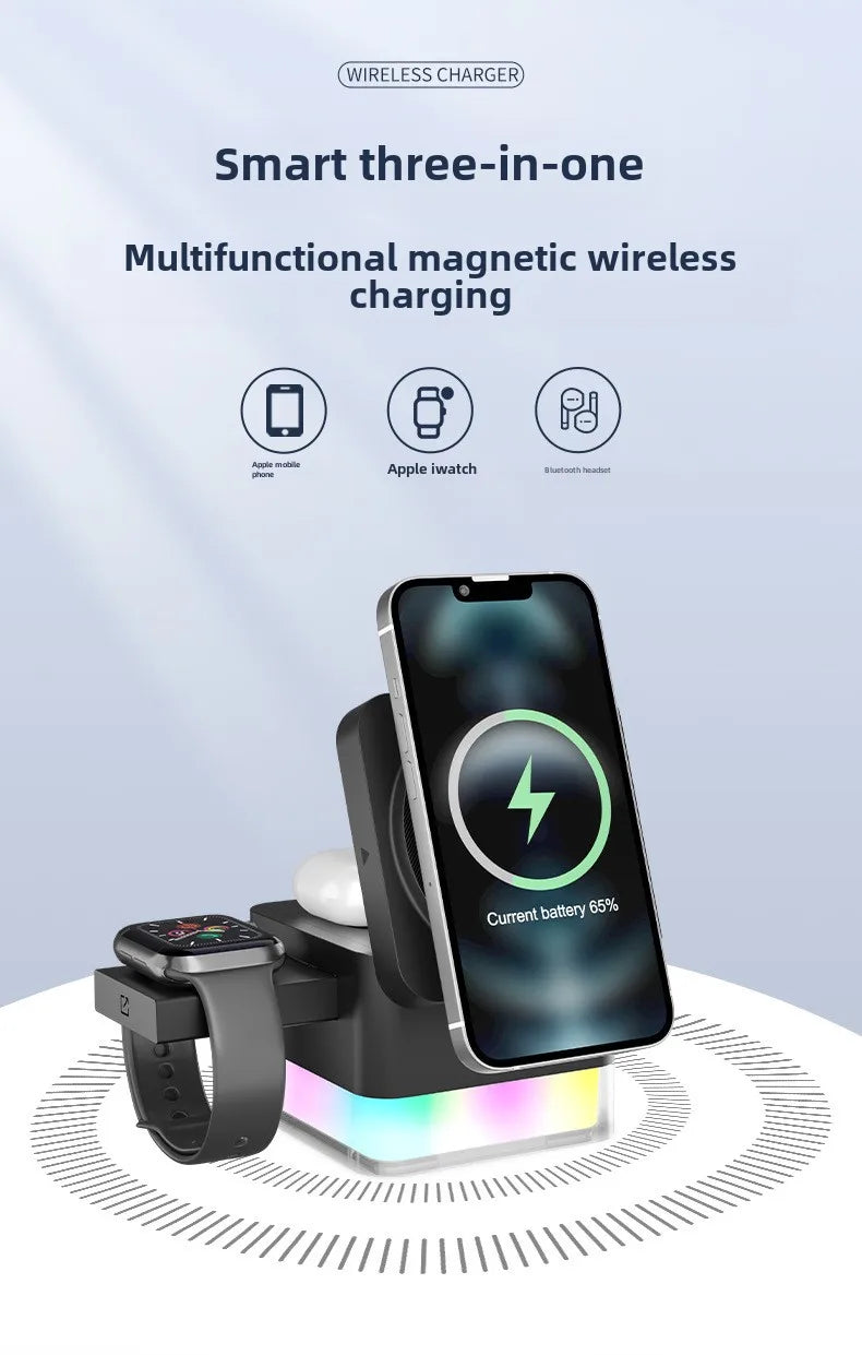 Wireless Fast Charging Station, 3 in 1, High Speed Charger Base, Bedroom Desk, Smartphone Charging Dock, Watch Magsafe