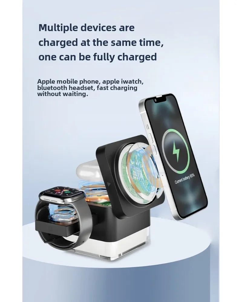 Wireless Fast Charging Station, 3 in 1, High Speed Charger Base, Bedroom Desk, Smartphone Charging Dock, Watch Magsafe