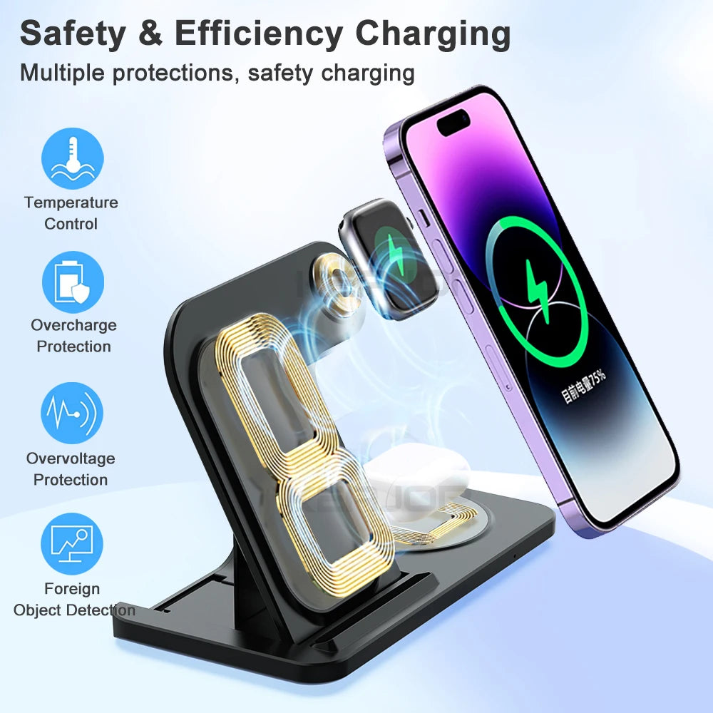 3 in 1 Wireless Charger for Iphone 16 15 14 13 12 Pro Max Apple Watch and Airpods Wireless Charger for Apple Fast Charge Type C