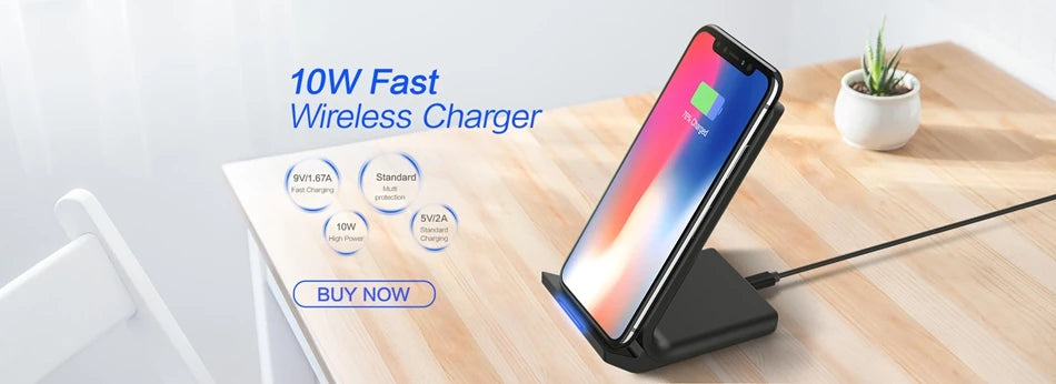 DCAE 10W Wireless Charger for Samsung S24 S23 S22 Note 20 Fast Wireless Charging Stand for IPhone XS Max XR X 8 11 12 13 14 15