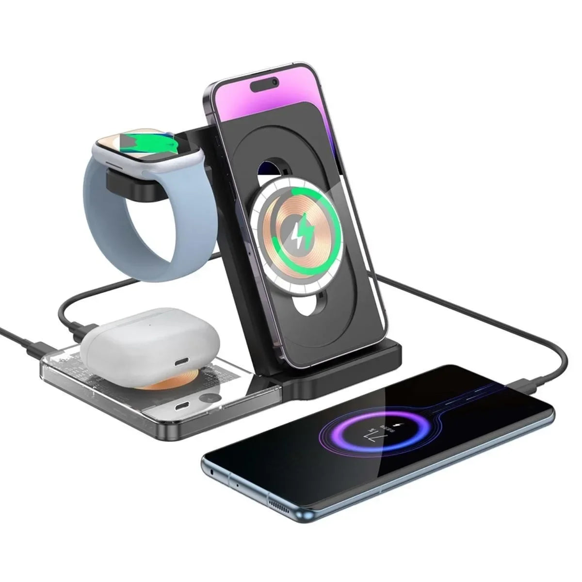 Wireless Charging Station for Magnetic Charging Stand for iPhone Series 15/14/13/12 iWatch Ultra/8/7/6/5 AirPods 3/2/Pro Samsung