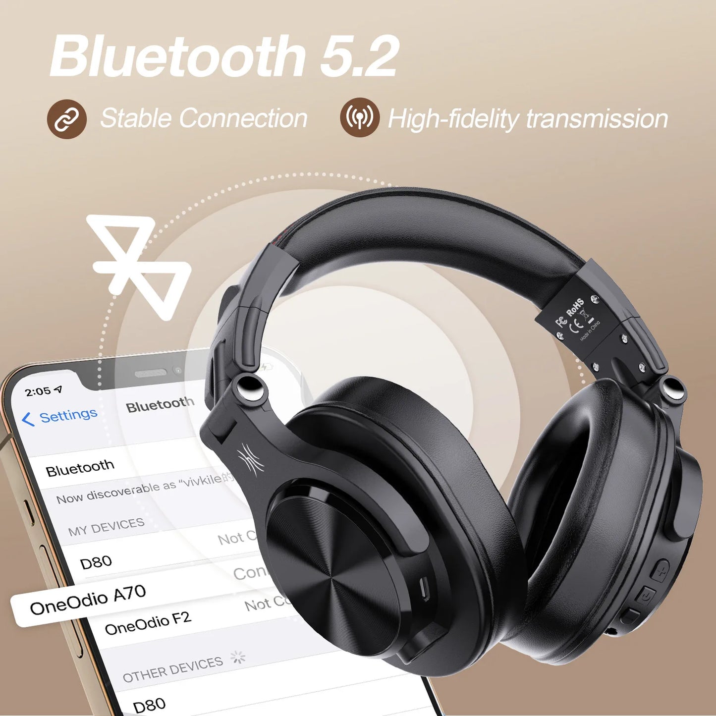 OneOdio A70 Wireless Headphones With Mic Bluetooth 5.2 Headset Over Ear Professional Recording Studio Monitor DJ Headphones