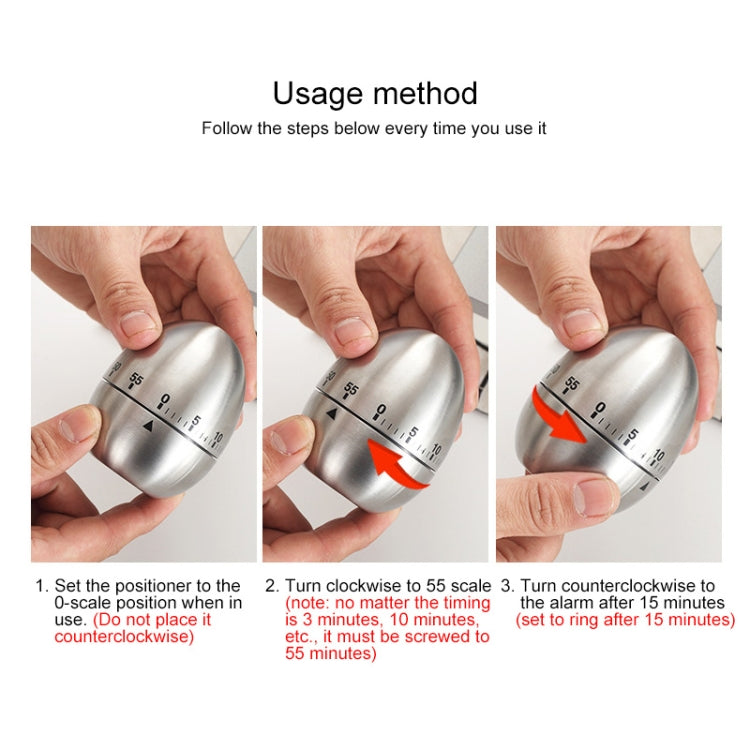 Mechanical Egg Kitchen Cooking Timer Alarm 60 Minutes Stainless Steel  Kitchen Tools