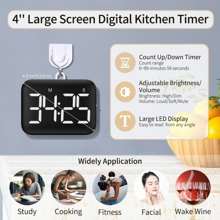 Rechargeable Large Screen LCD Electronic Timing Reminder Alarm Clock Kitchen Baking Timer