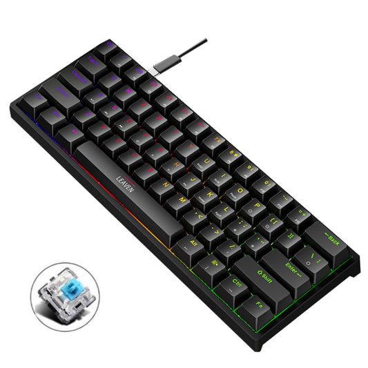 LEAVEN K620 61 Keys Hot Plug-in Glowing Game Wired Mechanical Keyboard, Cable Length: 1.8m, Black Green Shaft, White Green Shaft, Blue Green Shaft, Pink Green Shaft, White Black Red Shaft, Black White Green Shaft, White Black Green Shaft