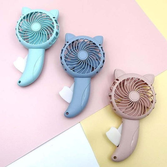 3pcs BY36 Cartoon Cat Ears Handheld Fan Manual Press No Battery