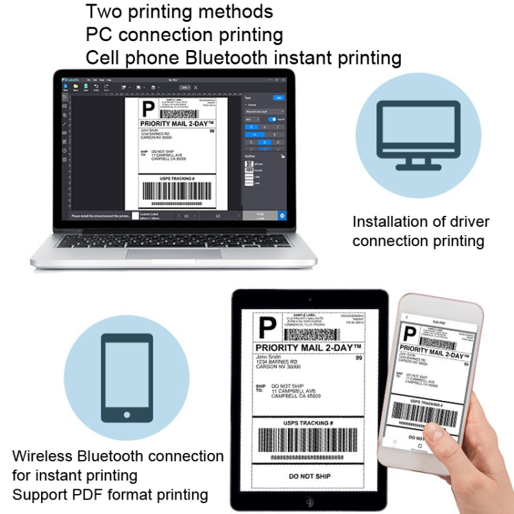 Phomemo PM241-BT Bluetooth Address Label Printer Thermal Shipping Package Label Maker