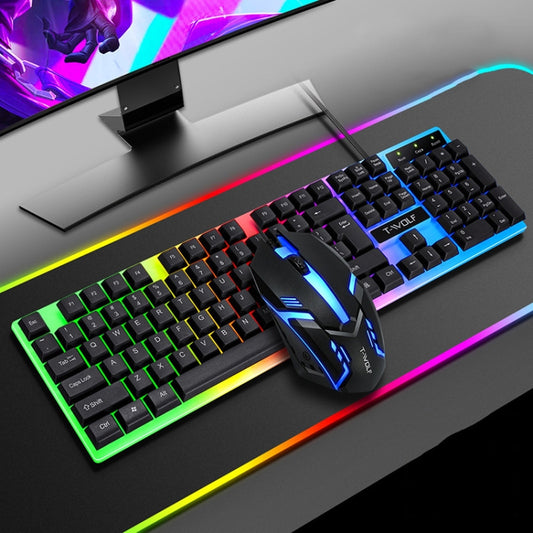 T-WOLF TF230 Colorful Light Effect Game Office Computer Wired Keyboard and Mouse Kit, TF230 (Black), TF230 (White)