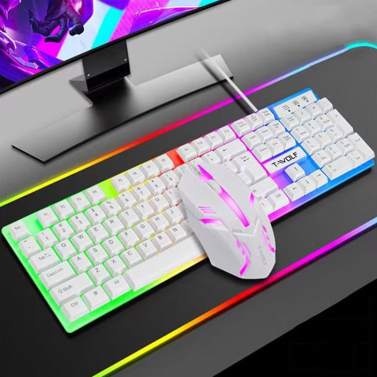 T-WOLF TF230 Colorful Light Effect Game Office Computer Wired Keyboard and Mouse Kit, TF230 (Black), TF230 (White)